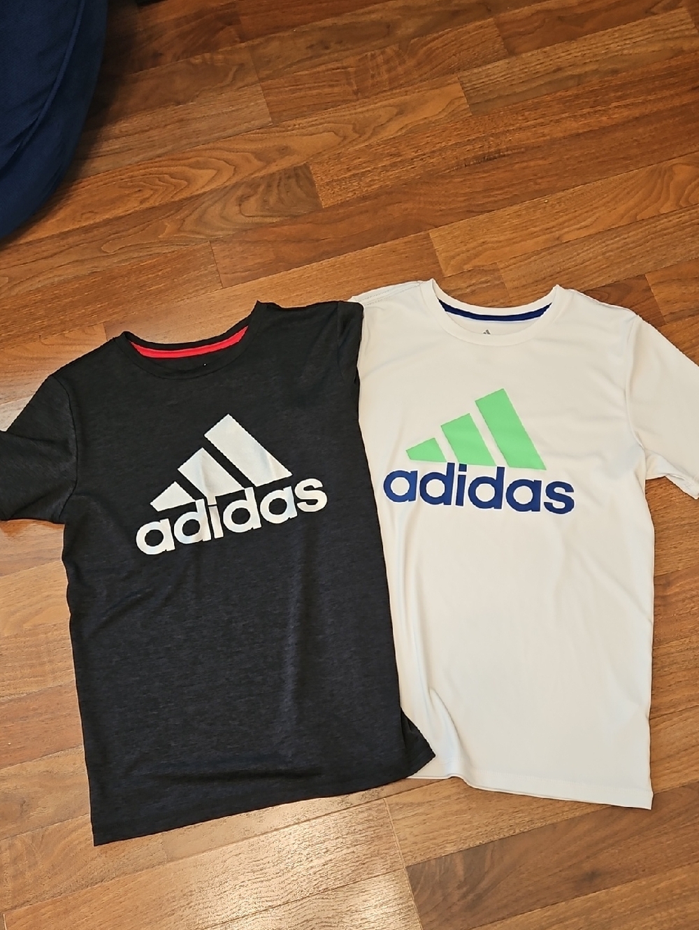 adidas Kids Short Sleeve Logo Tee in Black & White with Green and Blue Accents